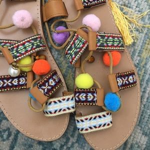 Multi colored pom Pom sandal